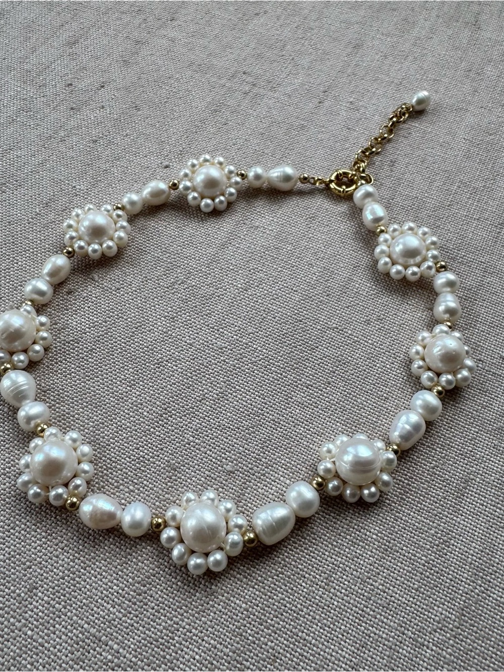 Eliou Pearl Flower Cluster Necklace - White & Gold